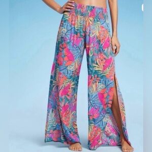 Kona Sol XL Tropical Print High Waist Slit He Beach Resort Cover Up Casual Pants